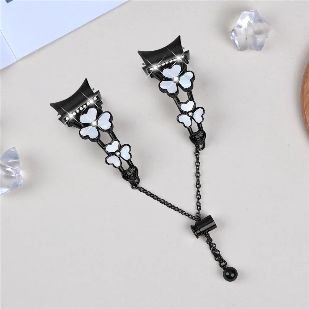 Watch Band with Quick Release Connector for Samsung Galaxy Watch6 40mm 44mm / Watch6 Classic 43mm 47mm Heart Clover Decor Strap - Black - 5