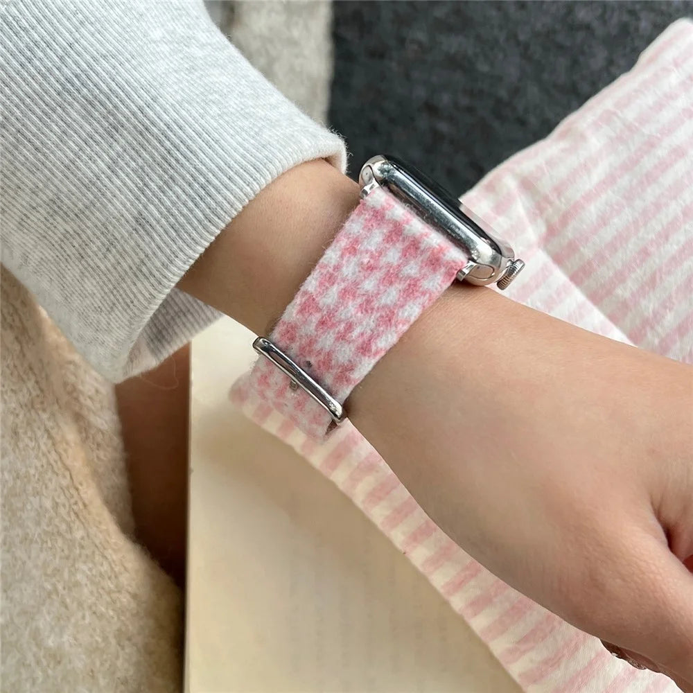 Woolen Fabric Leather Strap for Apple Watch Ultra 3 2 1 49mm / Series 11 10 46mm / 9 8 7 45mm / SE3 SE2 SE 6 5 4 44mm / 3 2 1 42mm Watch Band - Pink - 3