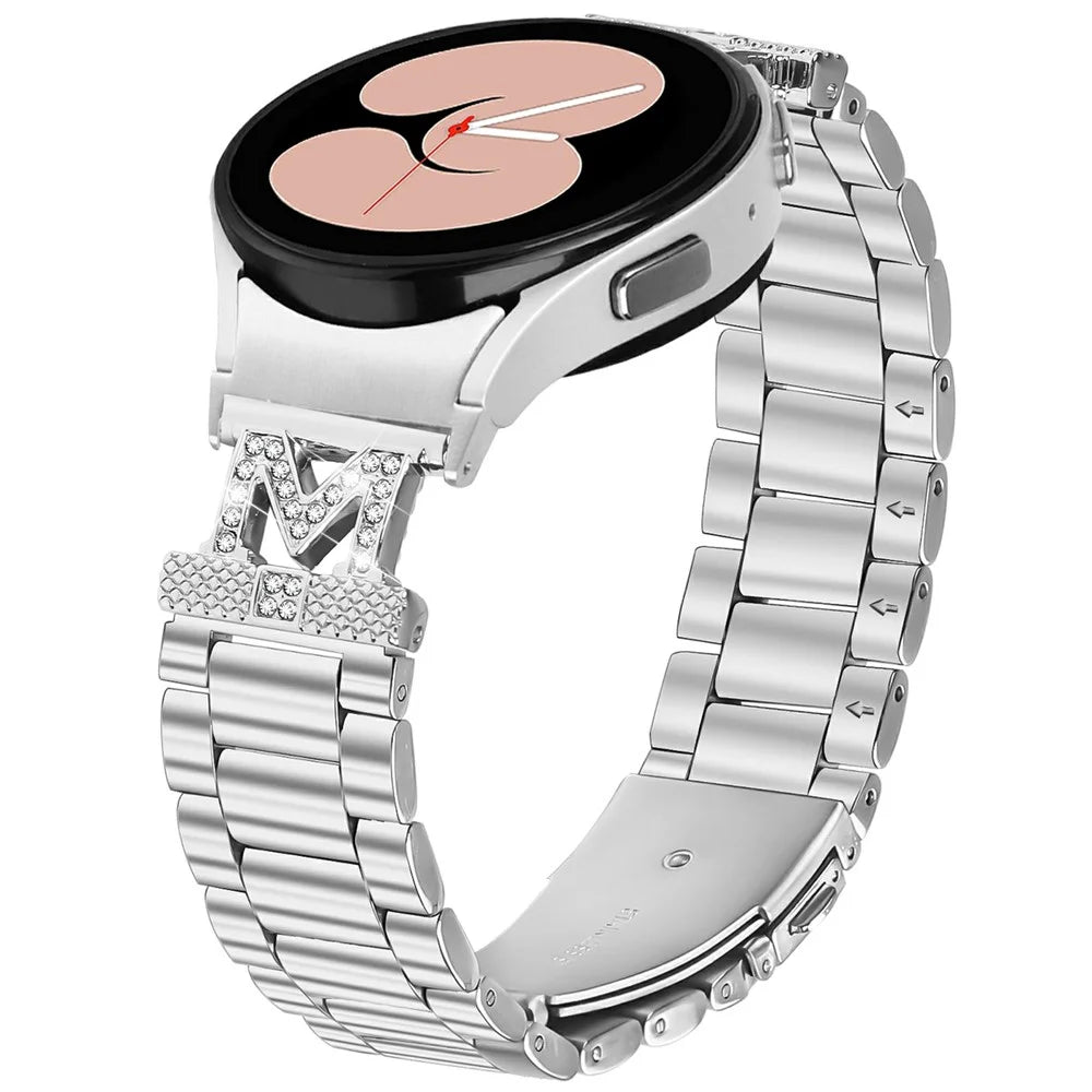 Watch Strap with Connector for Samsung Galaxy Watch 5 Pro 45mm / 5 / 4 40mm 44mm Stainless Steel 3 Beads Silver Watch Band - 2