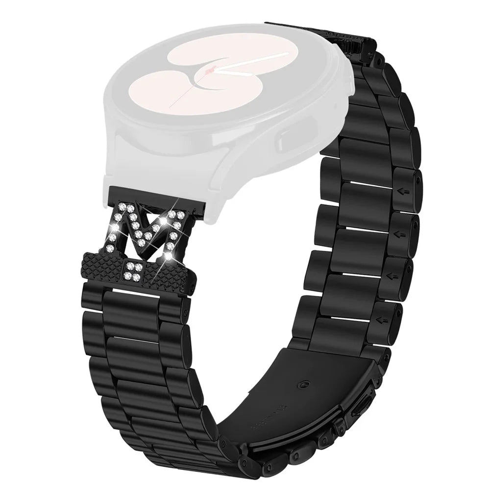 Watch Band with Connector For Samsung Galaxy Watch6 40mm 44mm / Watch6 Classic 43mm 47mm Stainless Steel 3-Bead Strap - Black - 1