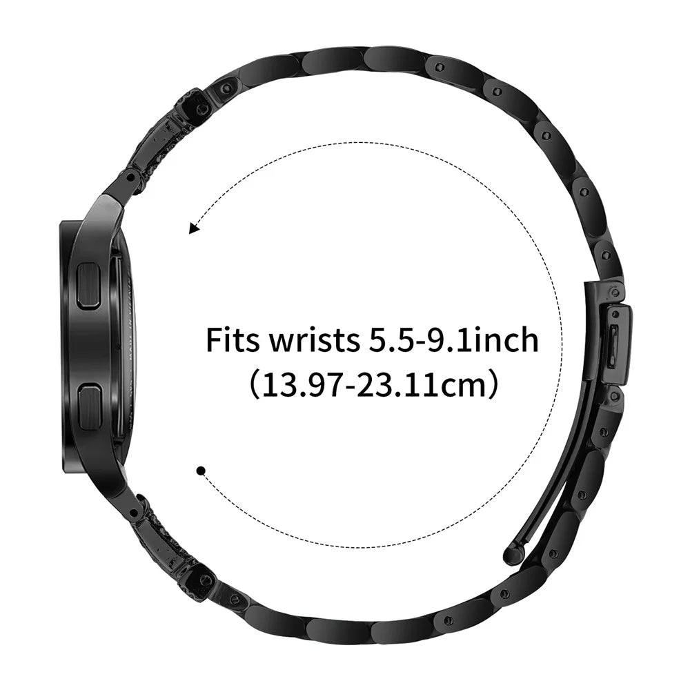 Watch Band with Connector For Samsung Galaxy Watch6 40mm 44mm / Watch6 Classic 43mm 47mm Stainless Steel 3-Bead Strap - Black - 5