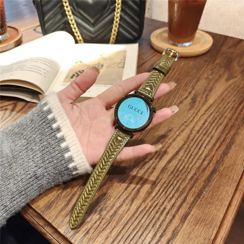 20mm Watch Band For Huawei Watch GT 3 42mm / GT 2 42mm / Samsung Galaxy Watch7 44mm 40mm Heart Pattern Embossed Genuine Leather Strap - Green - 5