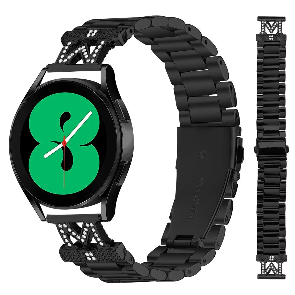 For Huami Amazfit GTR 42mm Watch Strap Rhinestones Decor 3-Bead Stainless Steel Band - Black - 3