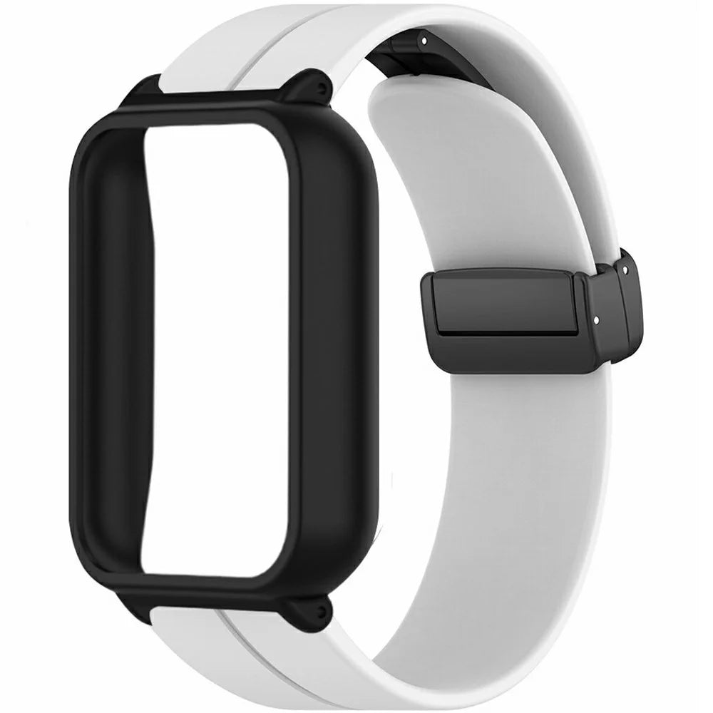 For Xiaomi Smart Band 9 Pro Strap with Case 2 in 1 Silicone Watch Band Magnetic Folding Buckle - White - 2