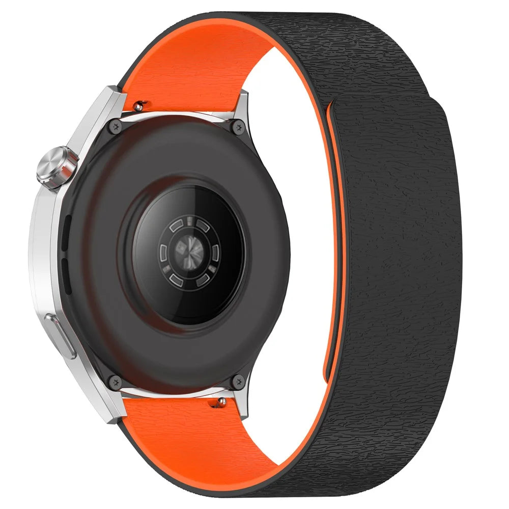 20mm Watch Band for Samsung Galaxy Watch7 / Huawei Watch GT 3 42mm / Garmin Forerunner 165 Magnetic Silicone Strap - Black / Orange - 1