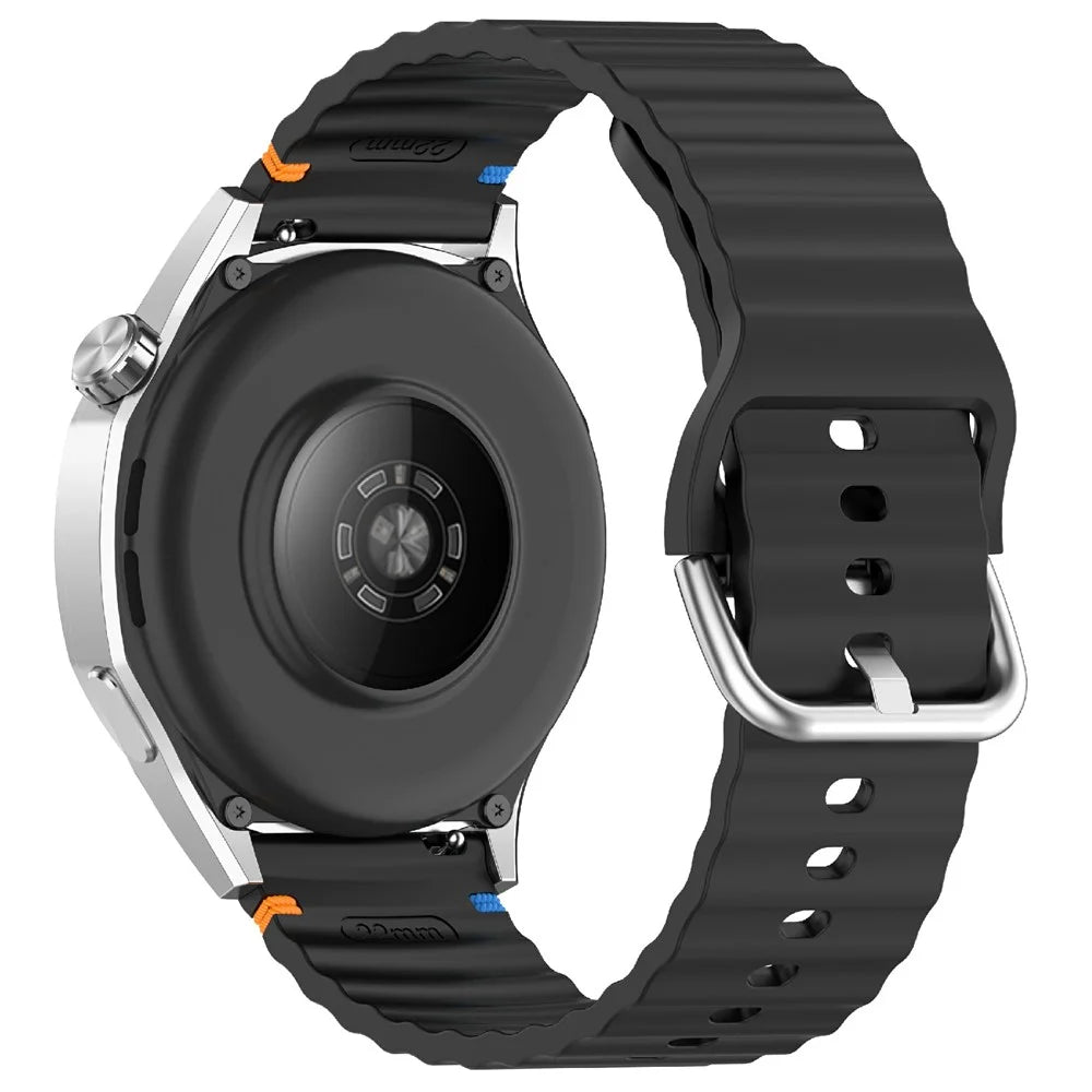 22mm Silicone Band for Samsung Galaxy Watch 46mm / Watch3 45mm / Gear S3 Classic / Gear S3 Frontier Wave Design Watch Strap - Black - 1