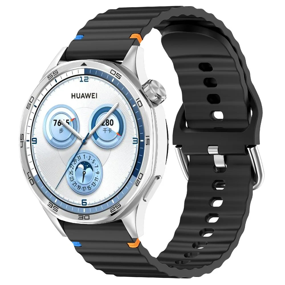 22mm Silicone Band for Samsung Galaxy Watch 46mm / Watch3 45mm / Gear S3 Classic / Gear S3 Frontier Wave Design Watch Strap - Black - 2