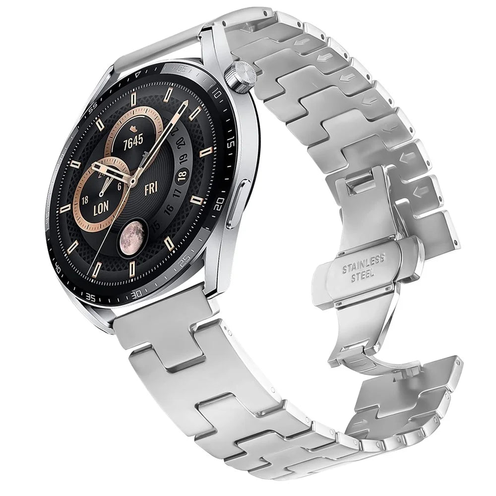 For Huawei Watch 3 / 3 Pro Replacement Strap H Type Butterfly Clasp Stainless Steel Watch Band Silver - 2