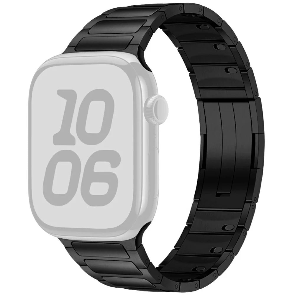 Wrist Strap for Apple Watch Series 11 10 42mm / 9 8 7 41mm / SE3 SE2 SE 6 5 4 40mm / 3 2 1 38mm Three-Bead Stainless Steel Watch Band - Black - 1