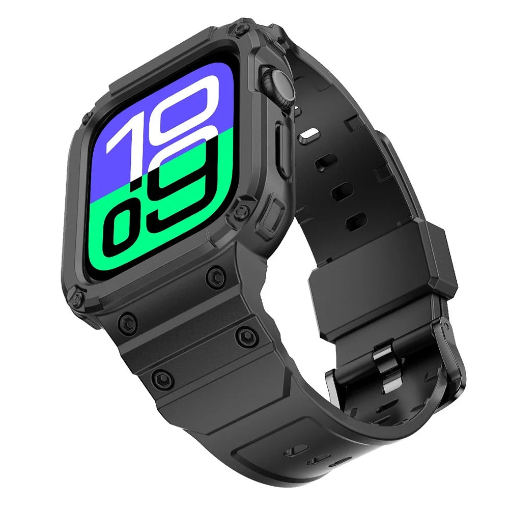 For Apple Watch Series 10 46mm TPU One-Piece Solid Color Watchband with Protective Case - Black - 3