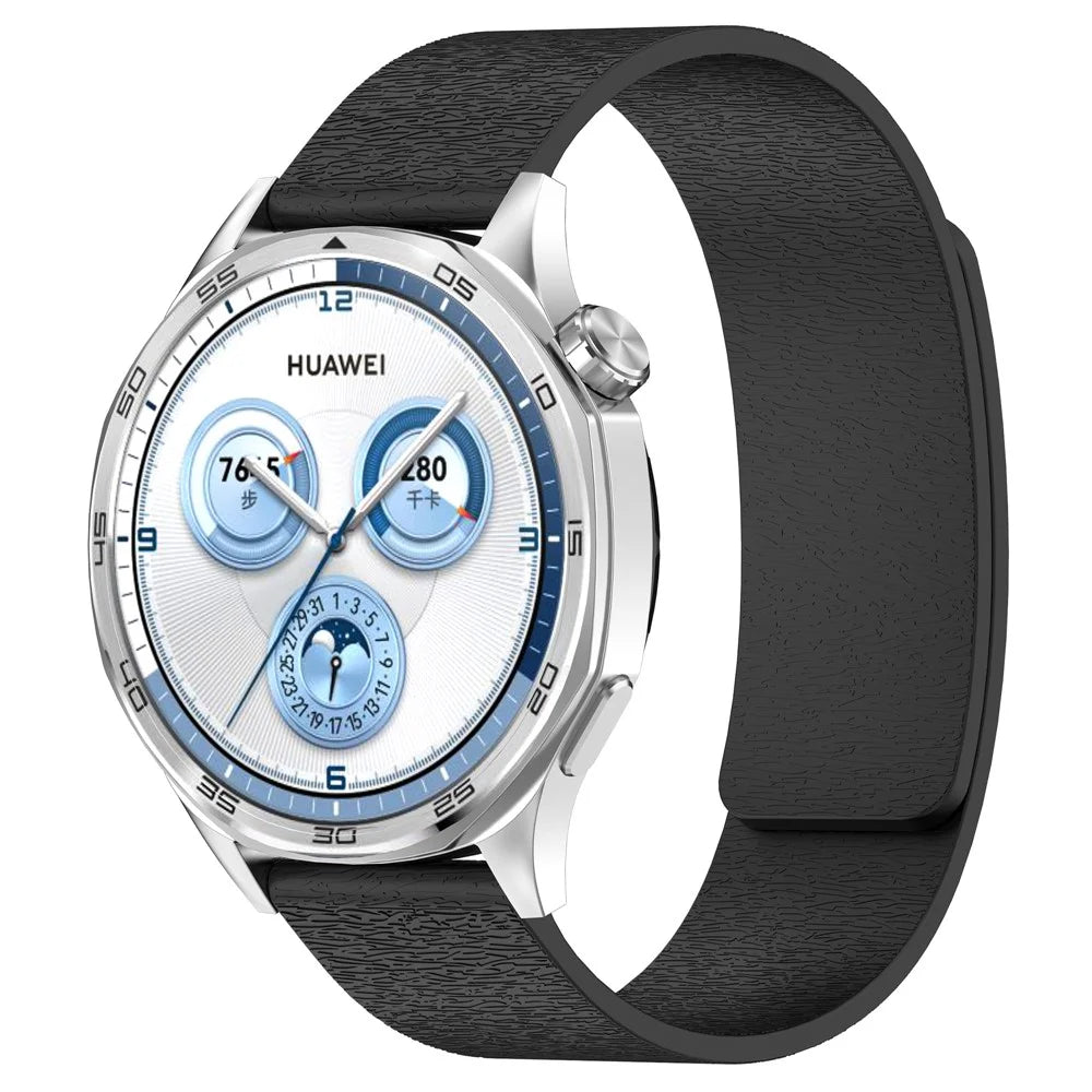 Watch Band for Huawei Watch GT 4 41mm / Garmin Venu 3S / Forerunner 265S Cloud Wood Grain Universal 18mm Silicone Magnetic Strap - Black - 4