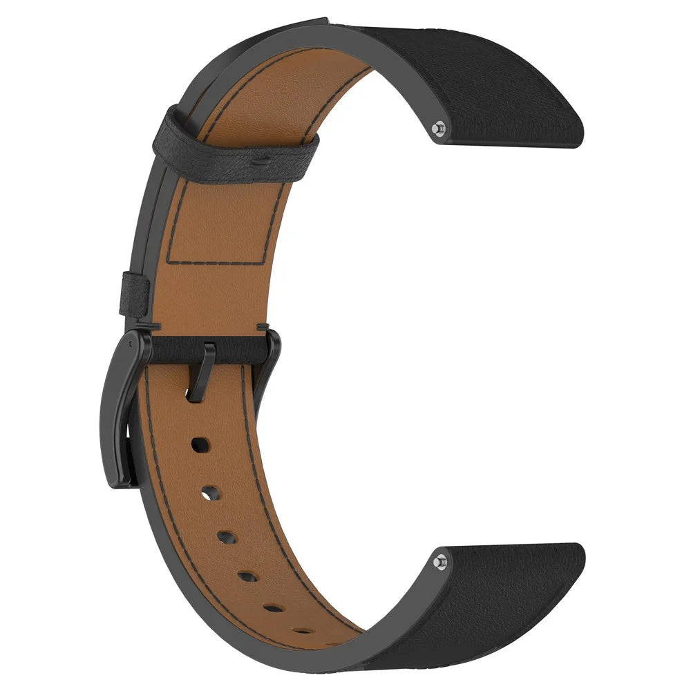 20mm Strap for Samsung Galaxy Watch 7 / 6 / 5 44mm 40mm Universal Genuine Cow Leather Watch Band with Press Button - Black - 3