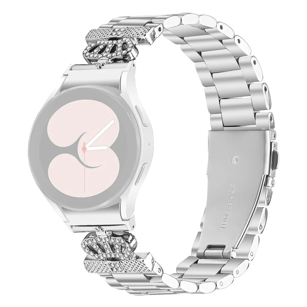 Metal Strap with Quick Release Connector for Samsung Galaxy Watch 5 Pro / 5 / 5 Active / 4 / 4 Classic / 4 Active Crown Shape Rhinestone Decor Silver Watch Band - 1