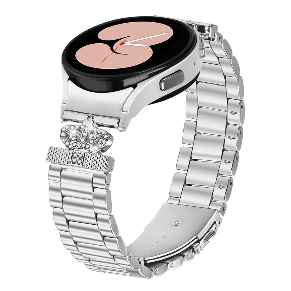 Metal Strap with Quick Release Connector for Samsung Galaxy Watch 5 Pro / 5 / 5 Active / 4 / 4 Classic / 4 Active Crown Shape Rhinestone Decor Silver Watch Band - 3