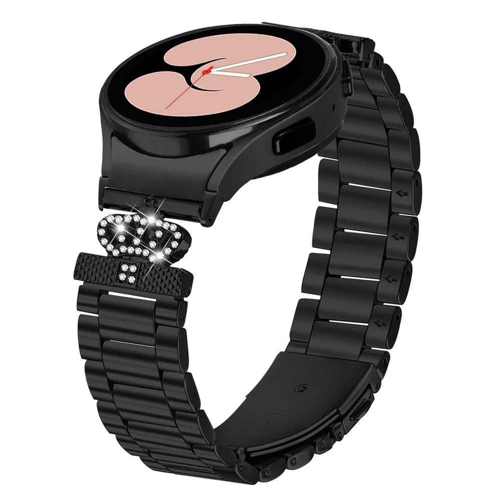 Metal Strap with Quick Release Connector for Samsung Galaxy Watch7 44mm / 40mm Crown Shape Rhinestone Decor Watch Band - Black - 3