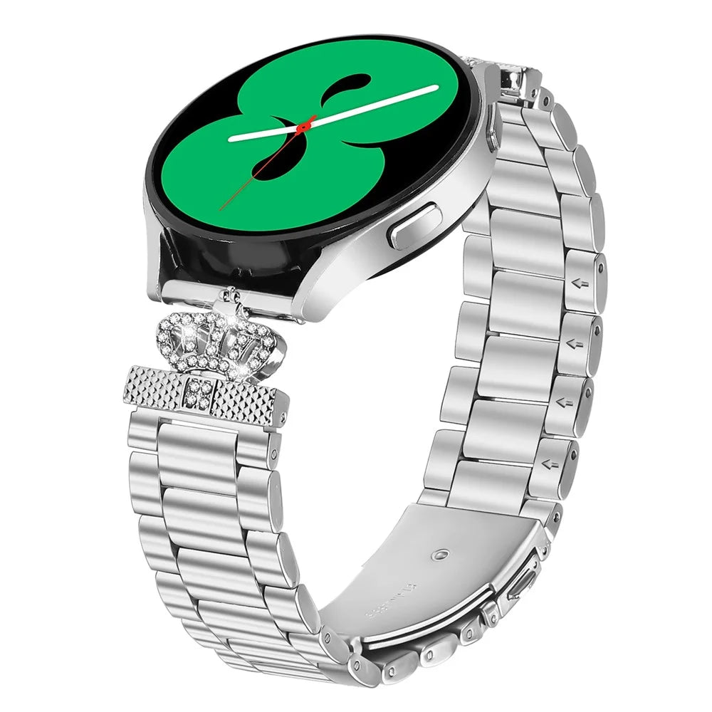 For Samsung Gear Sport / S2 Classic Stainless Steel Strap Crown Shape Rhinestone Decor Silver Watch Band - 3