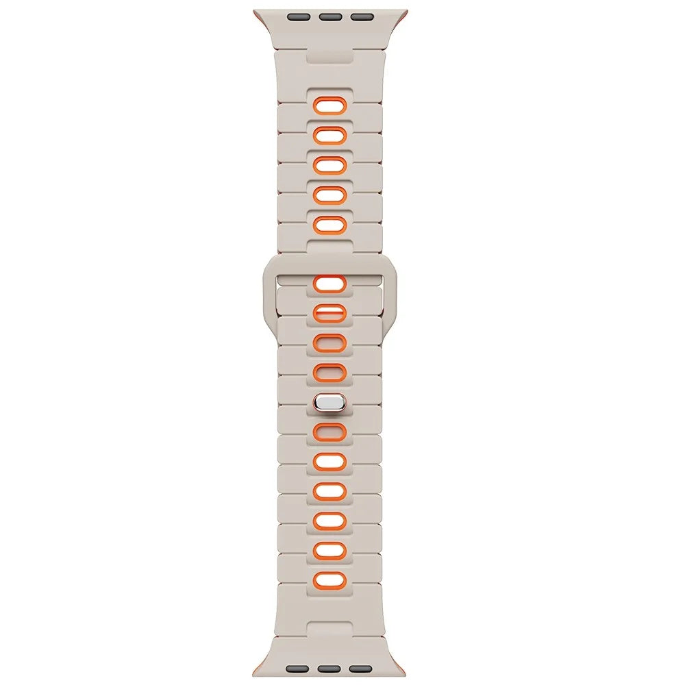Watch Band for Apple Watch Series 11 10 42mm / 9 8 7 41mm / SE3 SE2 SE 6 5 4 40mm / 3 2 1 38mm Dual Color Silicone Strap - Starlight+Orange - 3