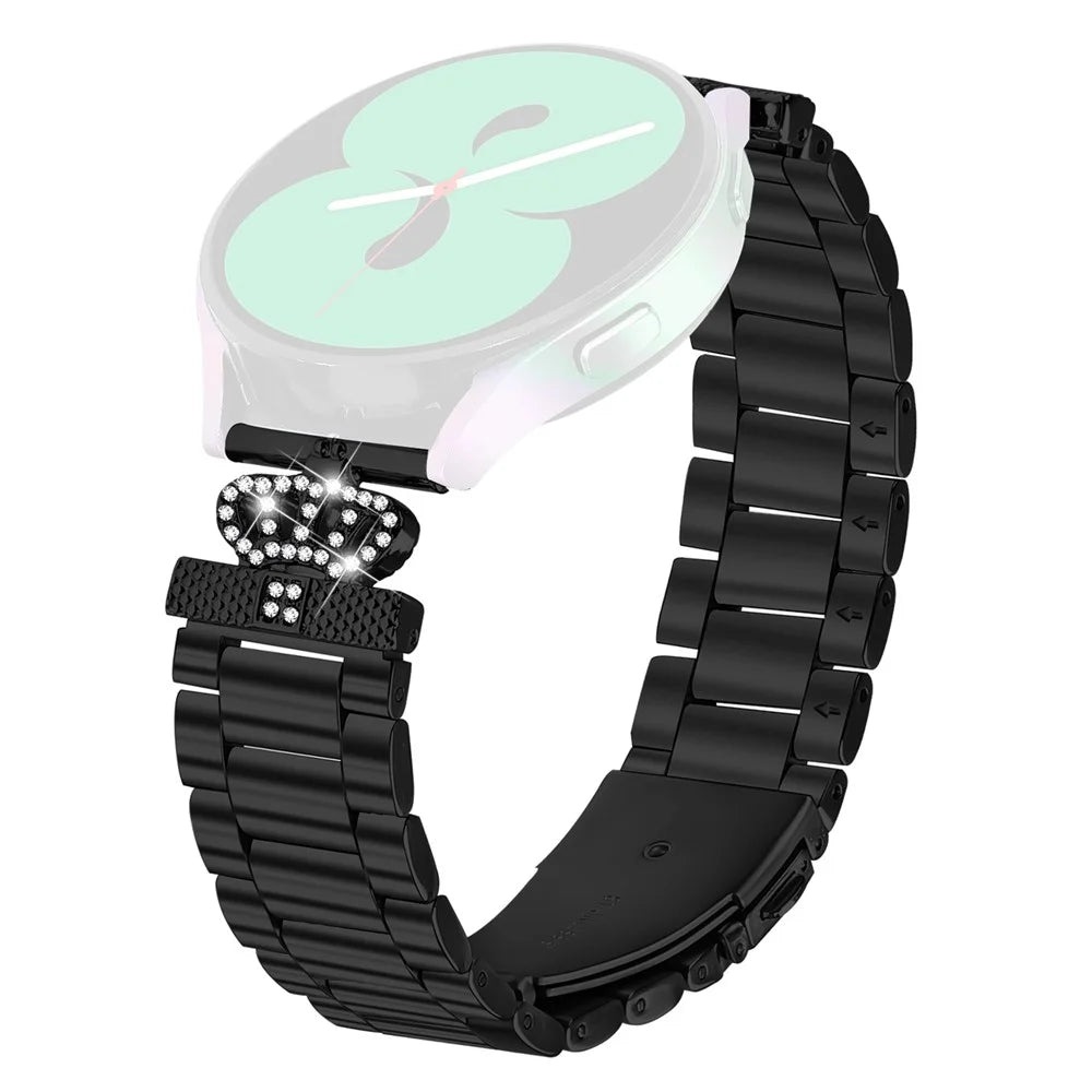 For Coros Apex 42mm Stainless Steel Strap Crown Shape Rhinestone Decor Watch Band - Black - 1