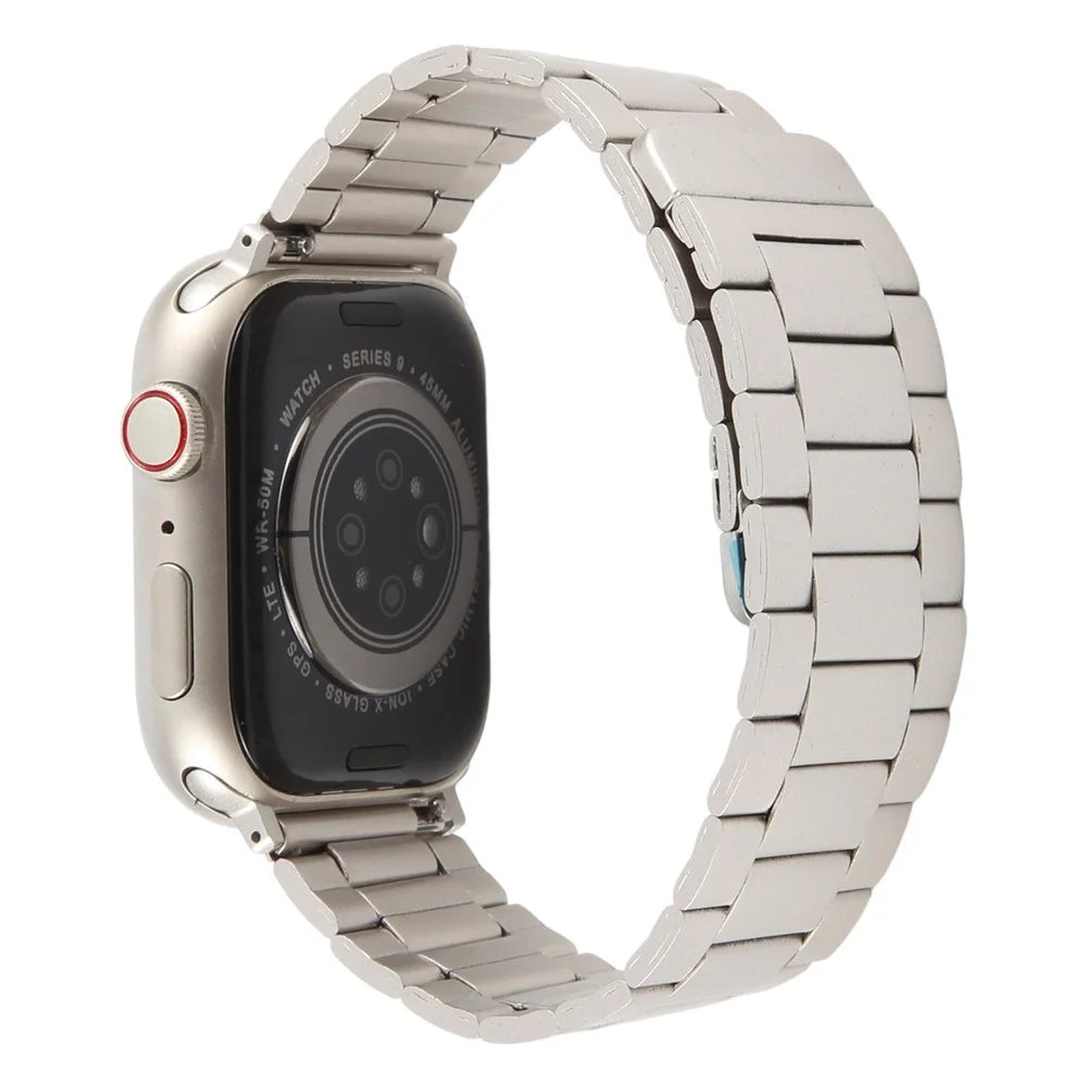 Metal Watch Band for Apple Watch Series 11 10 42mm / 9 8 7 41mm / SE3 SE2 SE 6 5 4 40mm / 3 2 1 38mm Magnetic Three Bead Wrist Strap - Starlight - 1