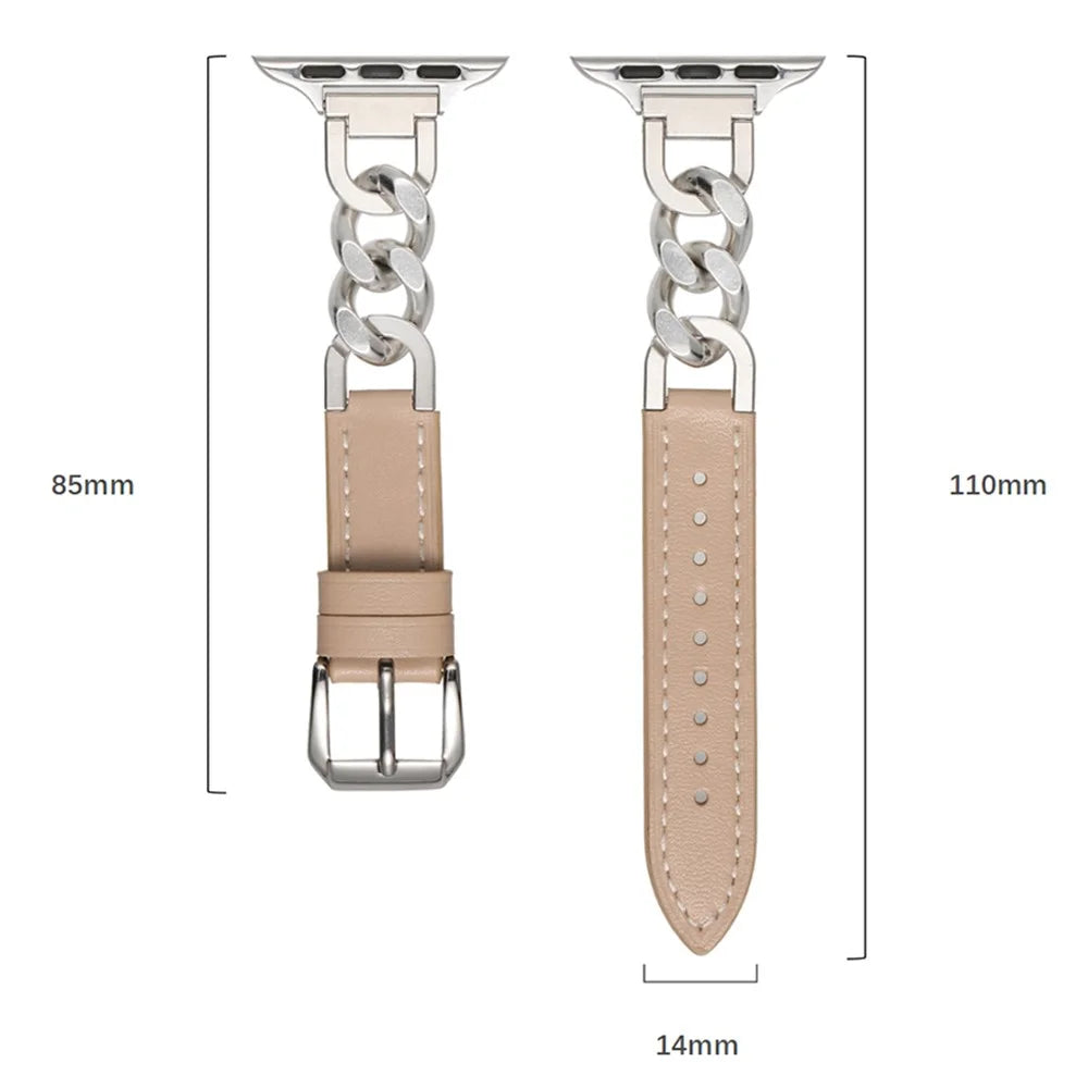 Watch Band For Apple Watch Series 11 10 42mm / 9 8 7 41mm / SE3 SE2 SE 6 5 4 40mm / 3 2 1 38mm Genuine Cow Leather Strap - Black + Gold - 3