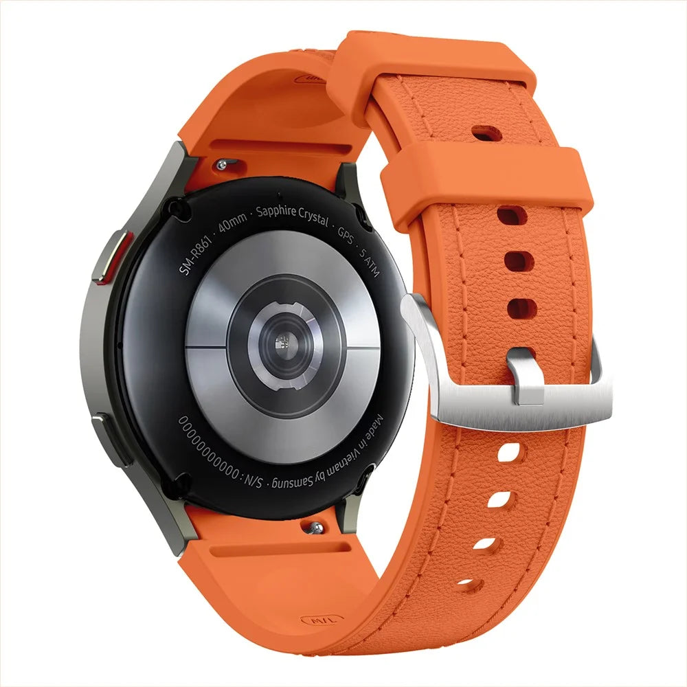 Watch Band For Samsung Galaxy Watch7 / Watch6 / Watch 5 / Watch4 Silicone + Leather Adjustable Strap Armband - Orange - 1