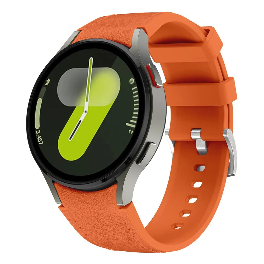 Watch Band For Samsung Galaxy Watch7 / Watch6 / Watch 5 / Watch4 Silicone + Leather Adjustable Strap Armband - Orange - 3