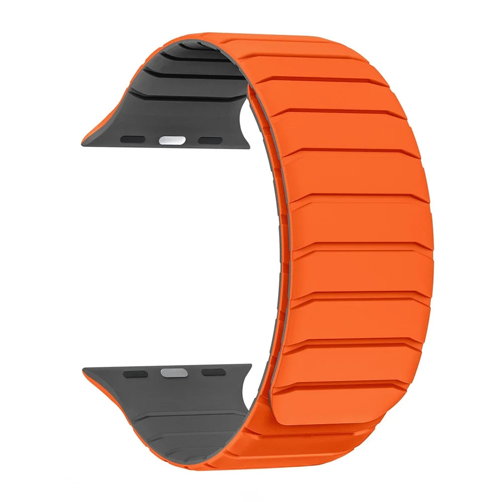 Watch Band For Apple Watch Series 11 10 42mm / 9 8 7 41mm / SE3 SE2 SE 6 5 4 40mm / 3 2 1 38mm Silicone Magnetic Strap - Orange / Grey - 1