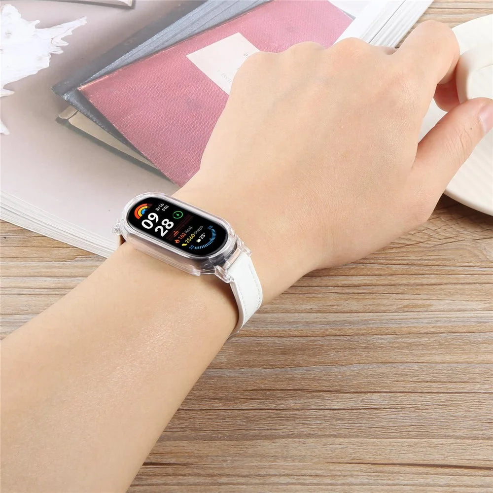 For Xiaomi Smart Band 8 PC Watch Case Integrated Ultra Fiber Leather Quick Release Watch Strap - Pink - 5