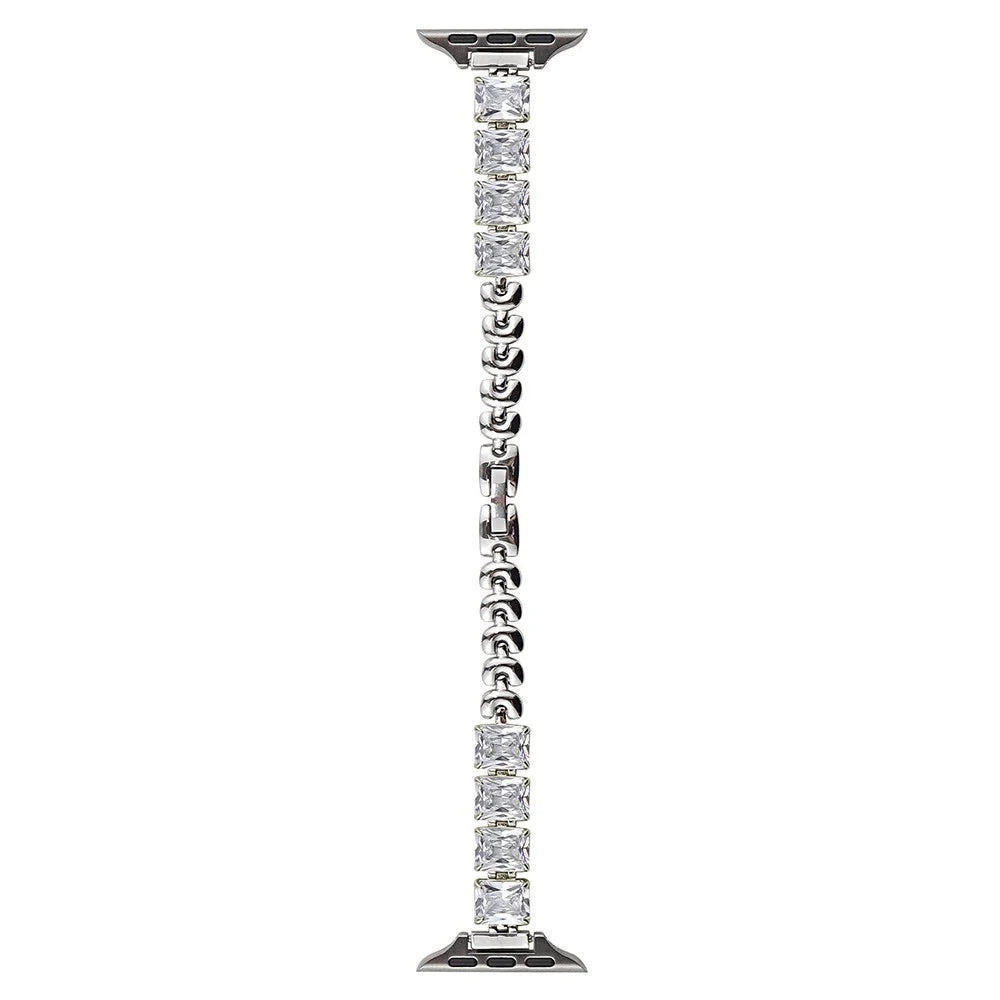 Copper Chain Strap for Apple Watch Ultra 3 2 1 49mm / Series 11 10 46mm / 9 8 7 45mm / SE3 SE2 SE 6 5 4 44mm / 3 2 1 42mm Square Rhinestone Watch Band - Silver - 1