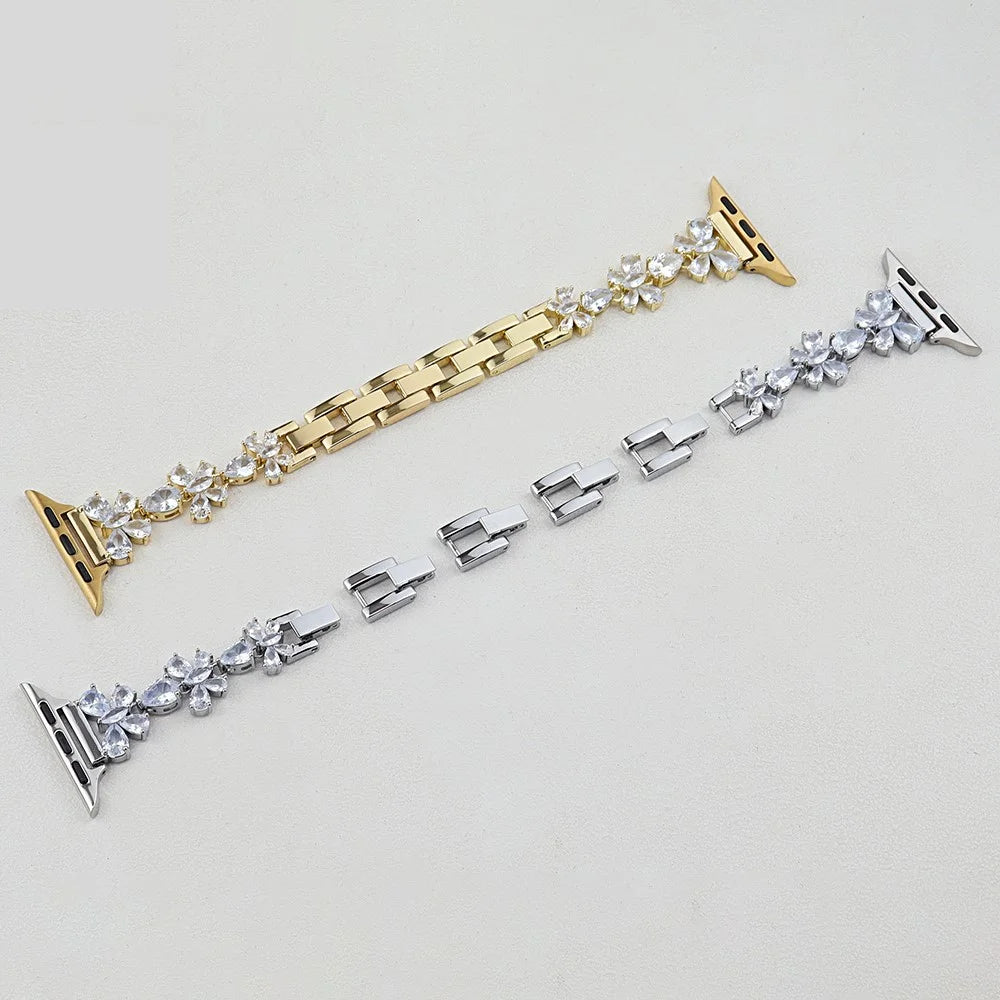Copper Chain Strap for Apple Watch Series 11 10 42mm / 9 8 7 41mm / SE3 SE2 SE 6 5 4 40mm / 3 2 1 38mm Butterfly Zircon Decor Watch Band - Gold - 2
