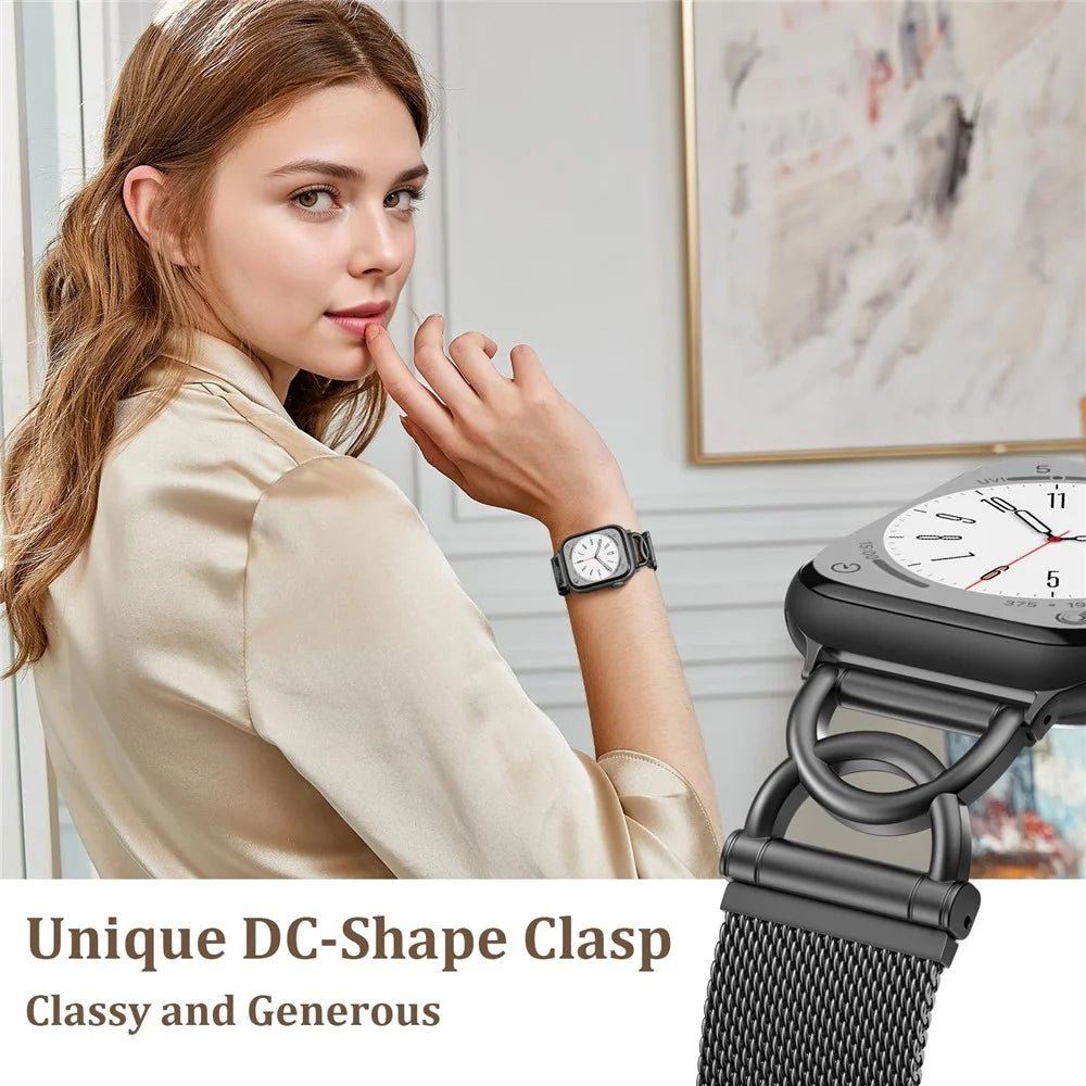 Watch Band For Apple Watch Series 11 10 42mm / 9 8 7 41mm / SE3 SE2 SE 6 5 4 40mm / 3 2 1 38mm DC-Shape Magnetic Clasp Stainless Steel Strap - Black - 3