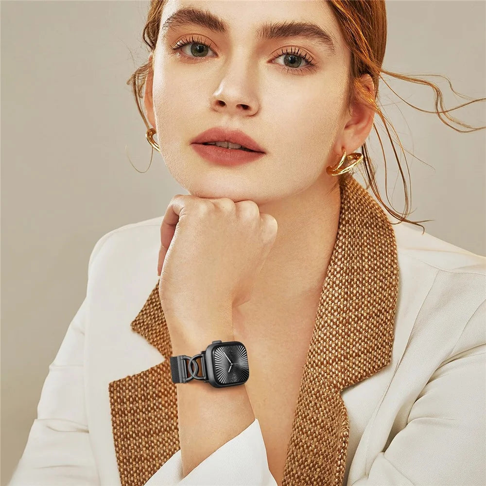 Watch Band For Apple Watch Series 11 10 42mm / 9 8 7 41mm / SE3 SE2 SE 6 5 4 40mm / 3 2 1 38mm DC-Shape Magnetic Clasp Stainless Steel Strap - Black - 7