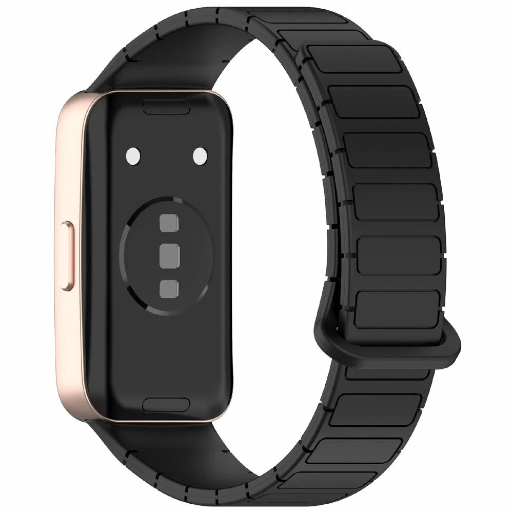 Silicone Watch Band For Huawei Band 10 / 9 / 8 Magnetic Dual Color Replacement Strap - Black - 1