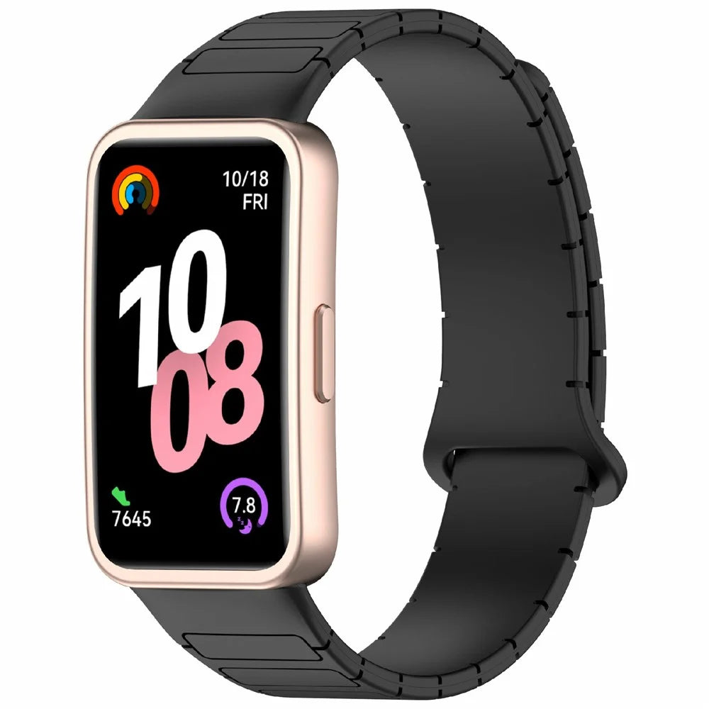 Silicone Watch Band For Huawei Band 10 / 9 / 8 Magnetic Dual Color Replacement Strap - Black - 2