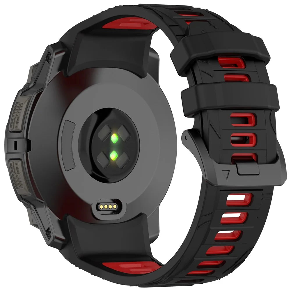 For Garmin Instinct 3 45mm Dual Color Smartwatch Band Sports Breathable Silicone Strap - Black+Red - 1