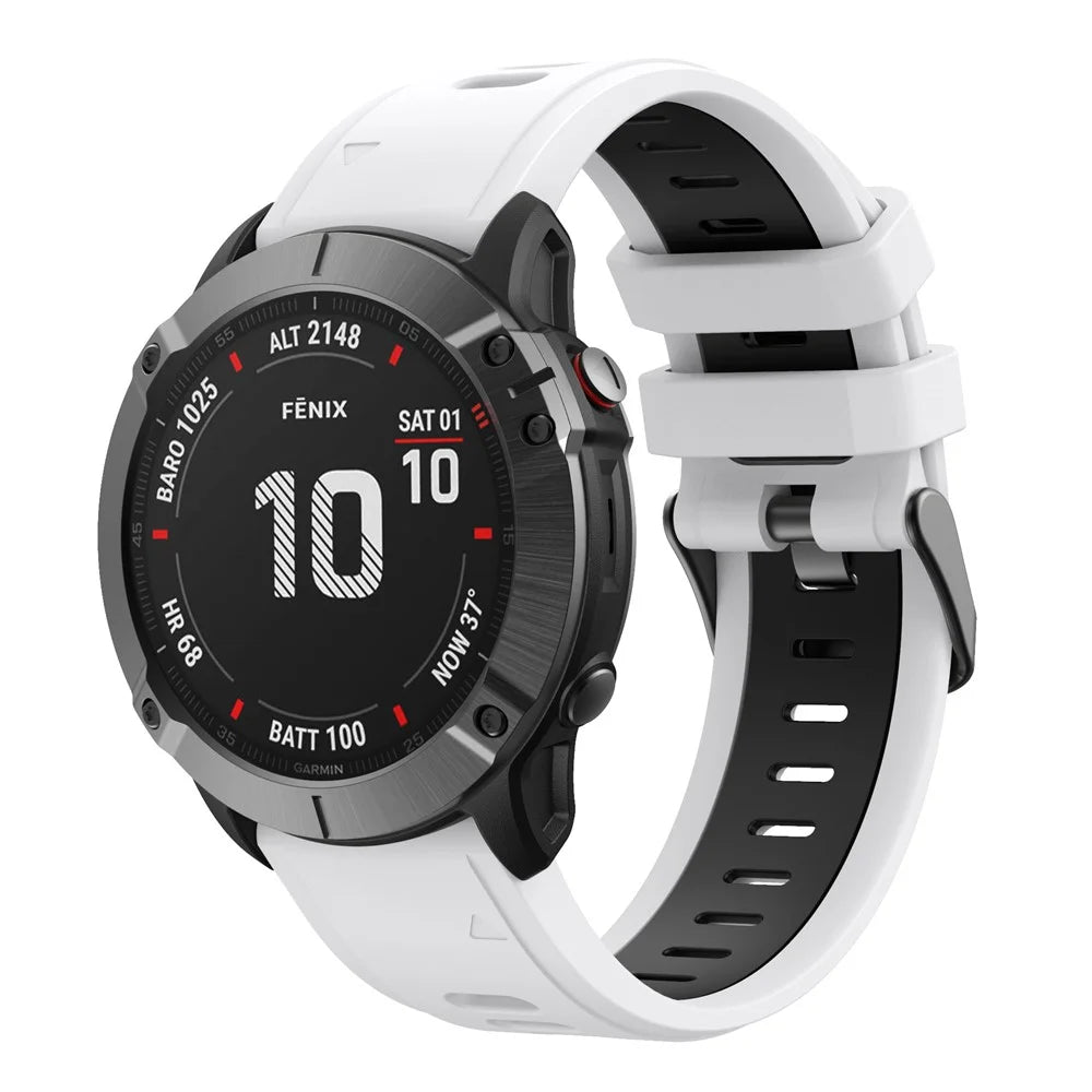 Dual Color Quick Release Silicone Replacement Watchband Bracelet Strap for Garmin Fenix 7X/6X Sapphire GPS/6X Pro/6X GPS/5X GPS/5X Plus - White / Black - 2