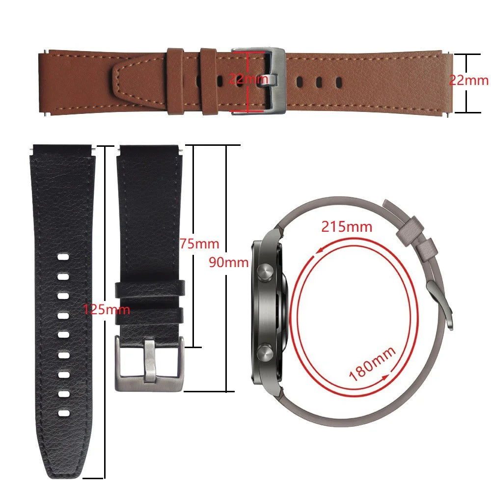 22mm Leather Smart Watch Band Replacement Adjustable Watch Strap for Huawei Watch GT 2 46mm/GT 2 Pro - Black - 5
