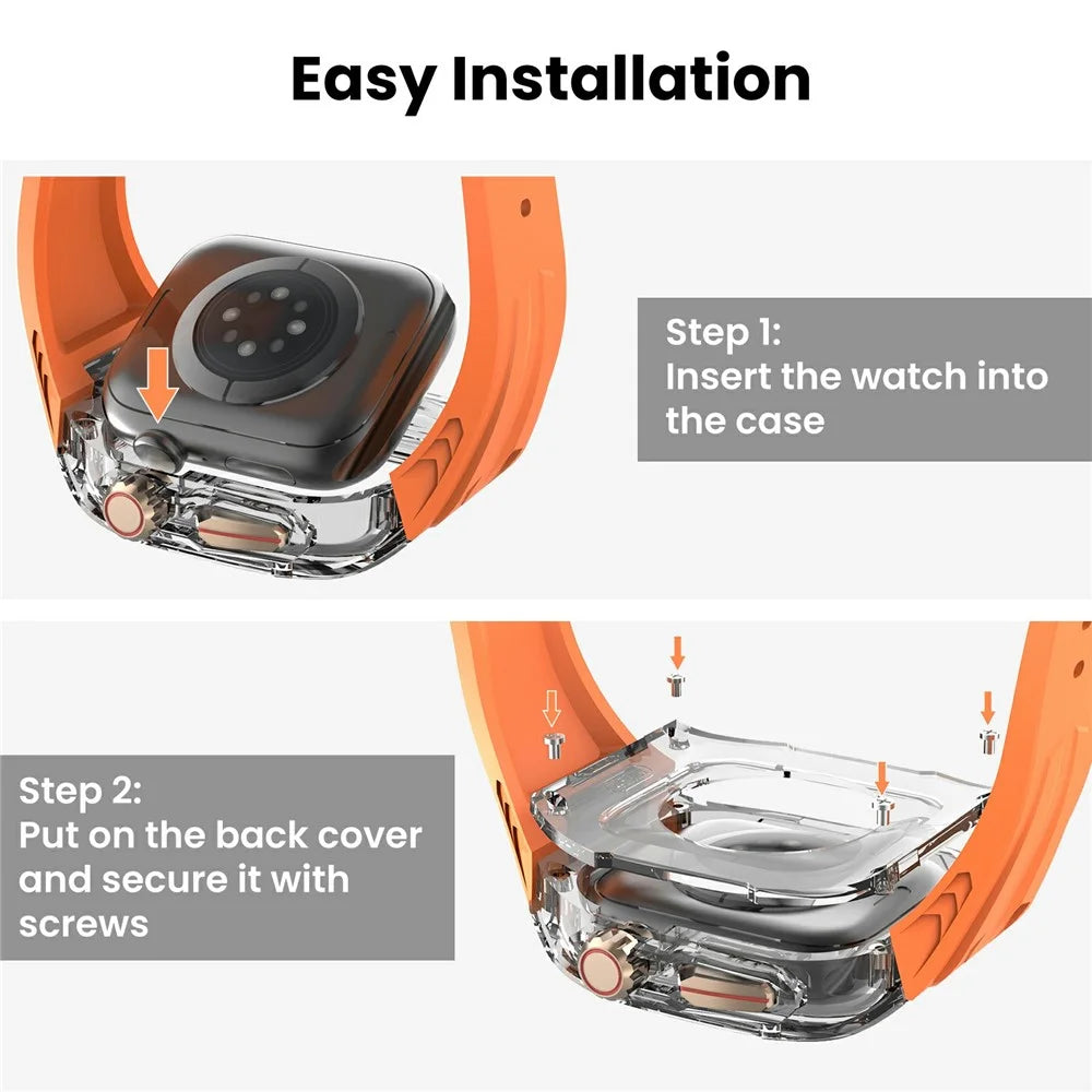 AHASTYLE WE28 Silicone Strap for Apple Watch Series 9 / 8 / 7 45mm / SE (2023) / (2022) 44mm / SE / 6 / 5 / 4 44mm Watch Band with Anti-Drop Case - Orange - 5