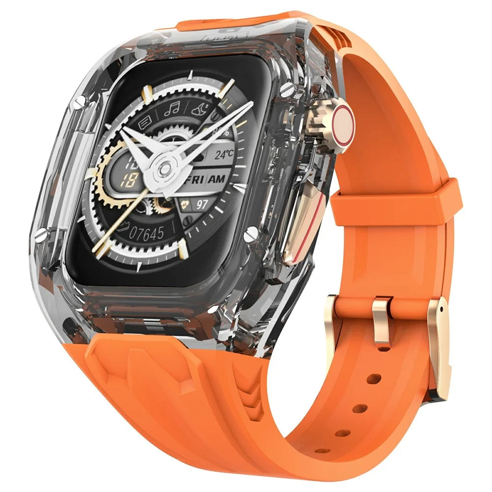 AHASTYLE WE28 For Apple Watch Ultra 2 49mm / Ultra 49mm Silicone Watch Band with Anti-Drop Case - Orange - 1
