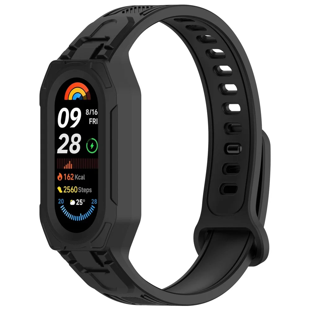 Silicone Strap with Integrated Watch Case For Xiaomi Mi Band 9 Ceramic Edition / Smart Band 9 NFC / 9 / 8 NFC / 8 / Mi Band 7 NFC / 7 - Black - 1