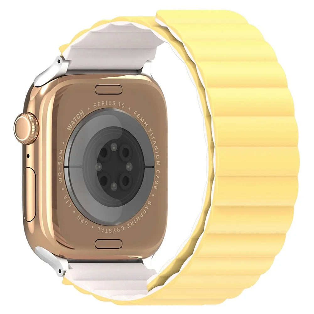 Dux Ducis SD Series Silicone Magnetic Watch Strap For Apple Watch Series 11 10 42mm / 9 8 7 41mm / SE3 SE2 SE 6 5 4 40mm / 3 2 1 38mm - Light Yellow / Starlight - 1