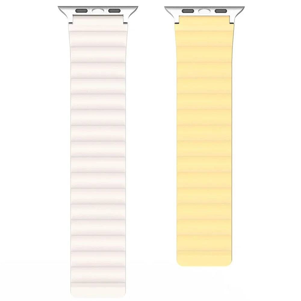 Dux Ducis SD Series Silicone Magnetic Watch Strap For Apple Watch Series 11 10 42mm / 9 8 7 41mm / SE3 SE2 SE 6 5 4 40mm / 3 2 1 38mm - Light Yellow / Starlight - 3