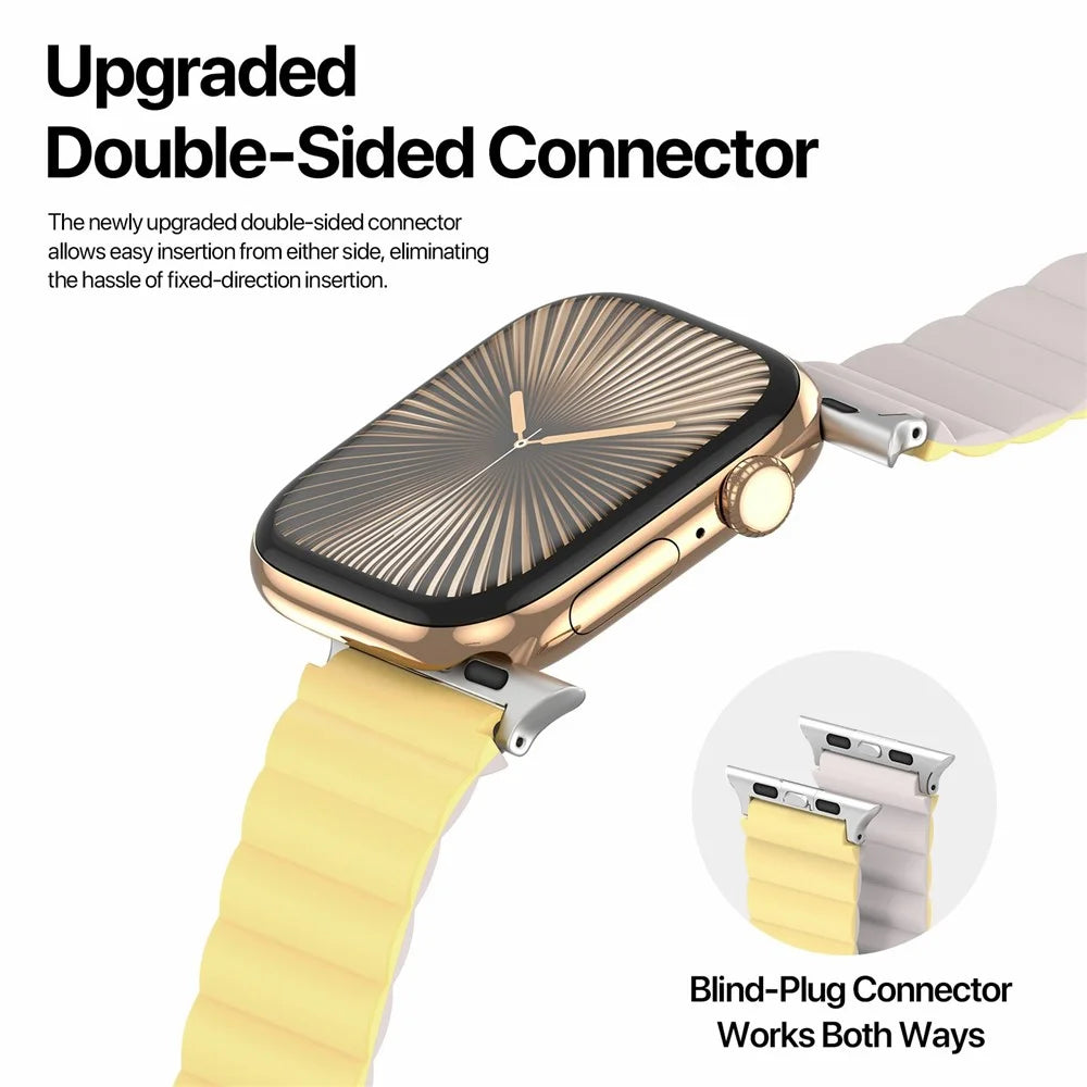 Dux Ducis SD Series Silicone Magnetic Watch Strap For Apple Watch Series 11 10 42mm / 9 8 7 41mm / SE3 SE2 SE 6 5 4 40mm / 3 2 1 38mm - Light Yellow / Starlight - 4
