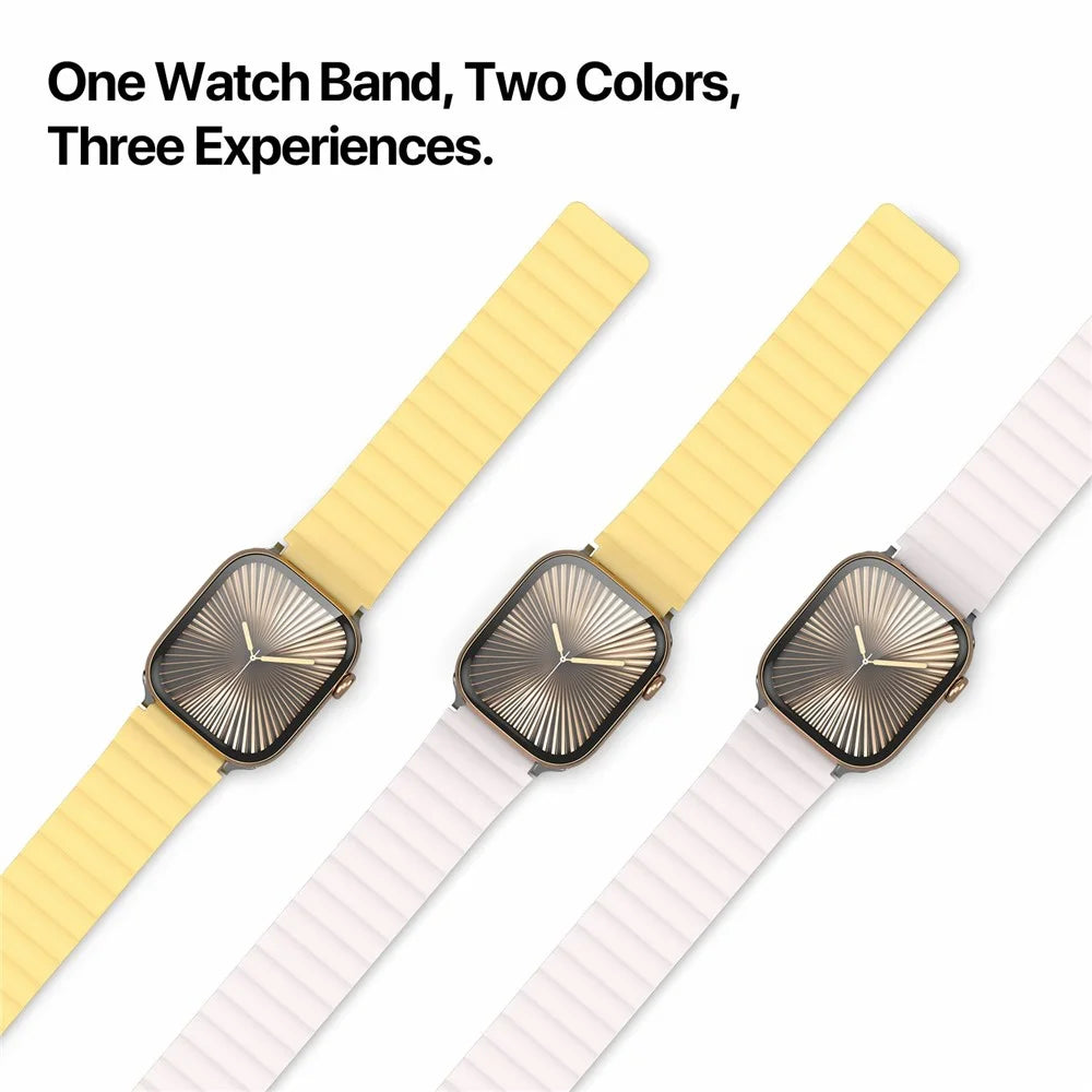 Dux Ducis SD Series Silicone Magnetic Watch Strap For Apple Watch Series 11 10 42mm / 9 8 7 41mm / SE3 SE2 SE 6 5 4 40mm / 3 2 1 38mm - Light Yellow / Starlight - 5