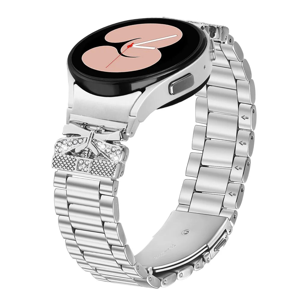 Metal Strap with Connector for Samsung Galaxy Watch6 40mm / 44mm / Watch6 Classic 43mm / 47mm Butterfly Rhinestones Decor Silver Watch Band - 2