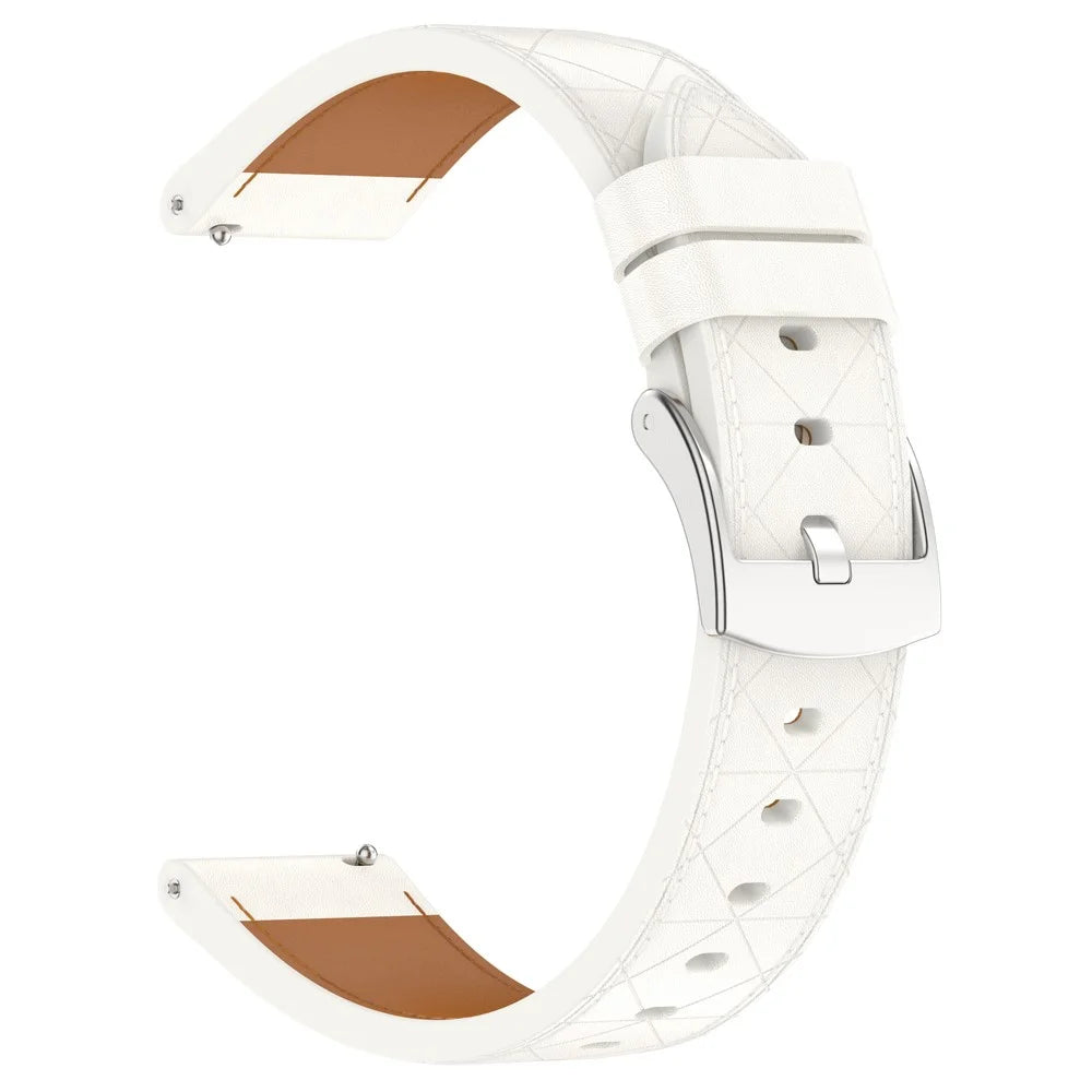 18mm Watch Strap For Garmin Venu 3S / 2S / Forerunner 265S / 255S Square Silver Buckle Genuine Cow Leather Wrist Band - White - 1