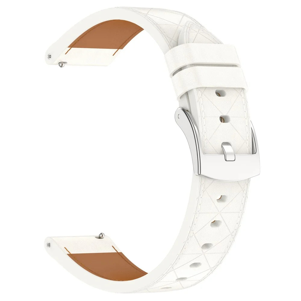 20mm Watch Strap for Garmin vivoactive 5 / Venu 2 Plus / Samsung Galaxy Watch7 Genuine Cow Leather Band with Silver Buckle - White - 1
