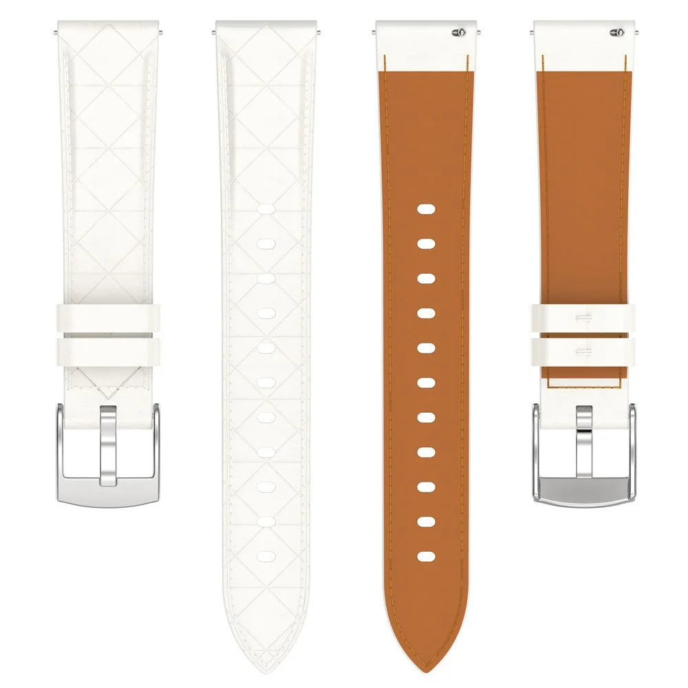 20mm Watch Strap for Garmin vivoactive 5 / Venu 2 Plus / Samsung Galaxy Watch7 Genuine Cow Leather Band with Silver Buckle - White - 2