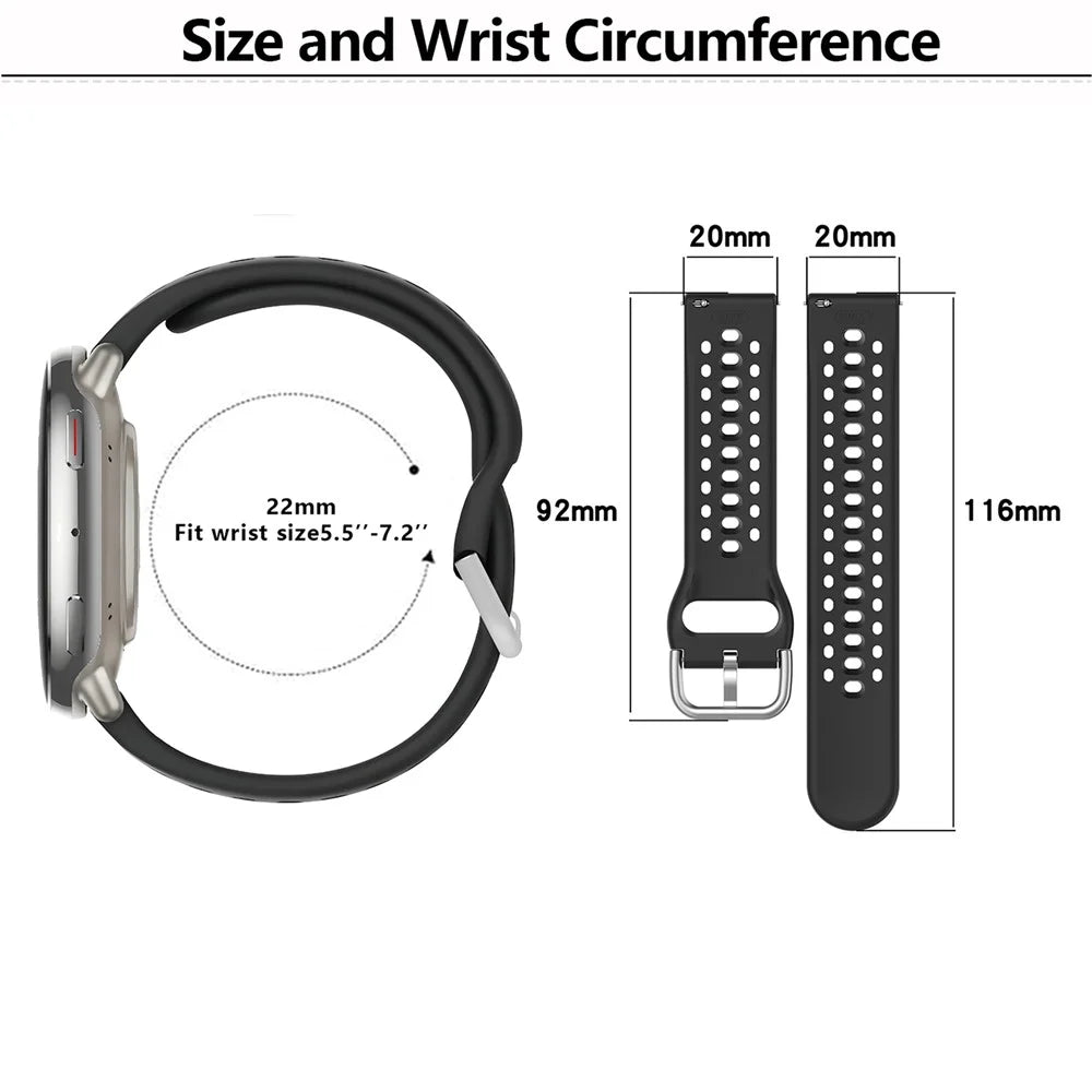 KALEBOL 20mm Strap for Samsung Galaxy Watch6 Classic 43mm 47mm / Watch6 40mm 44mm Multiple Holes Silicone Watch Band - Black - 7