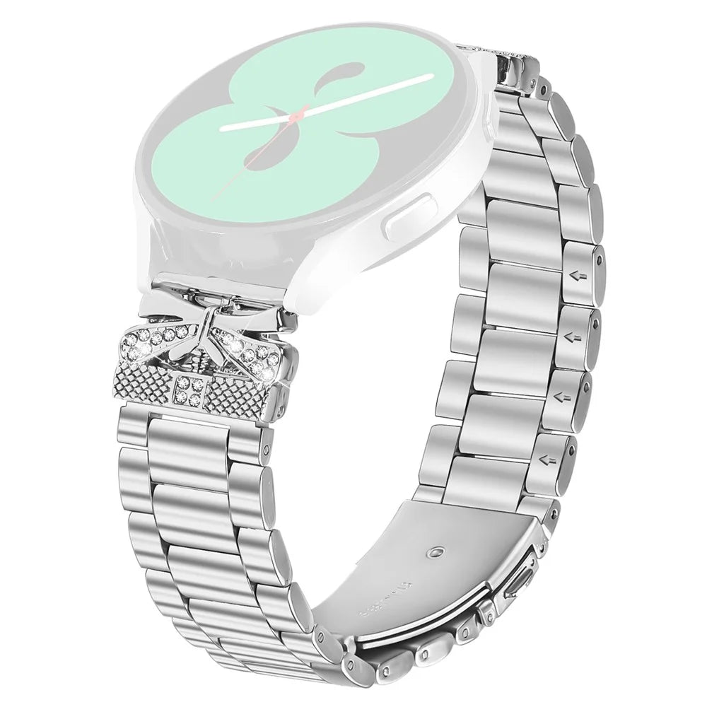 For Samsung Galaxy Gear Sport / Gear S2 Classic Replacement Strap Butterfly Rhinestones Decor Silver Stainless Steel Watch Band - 1